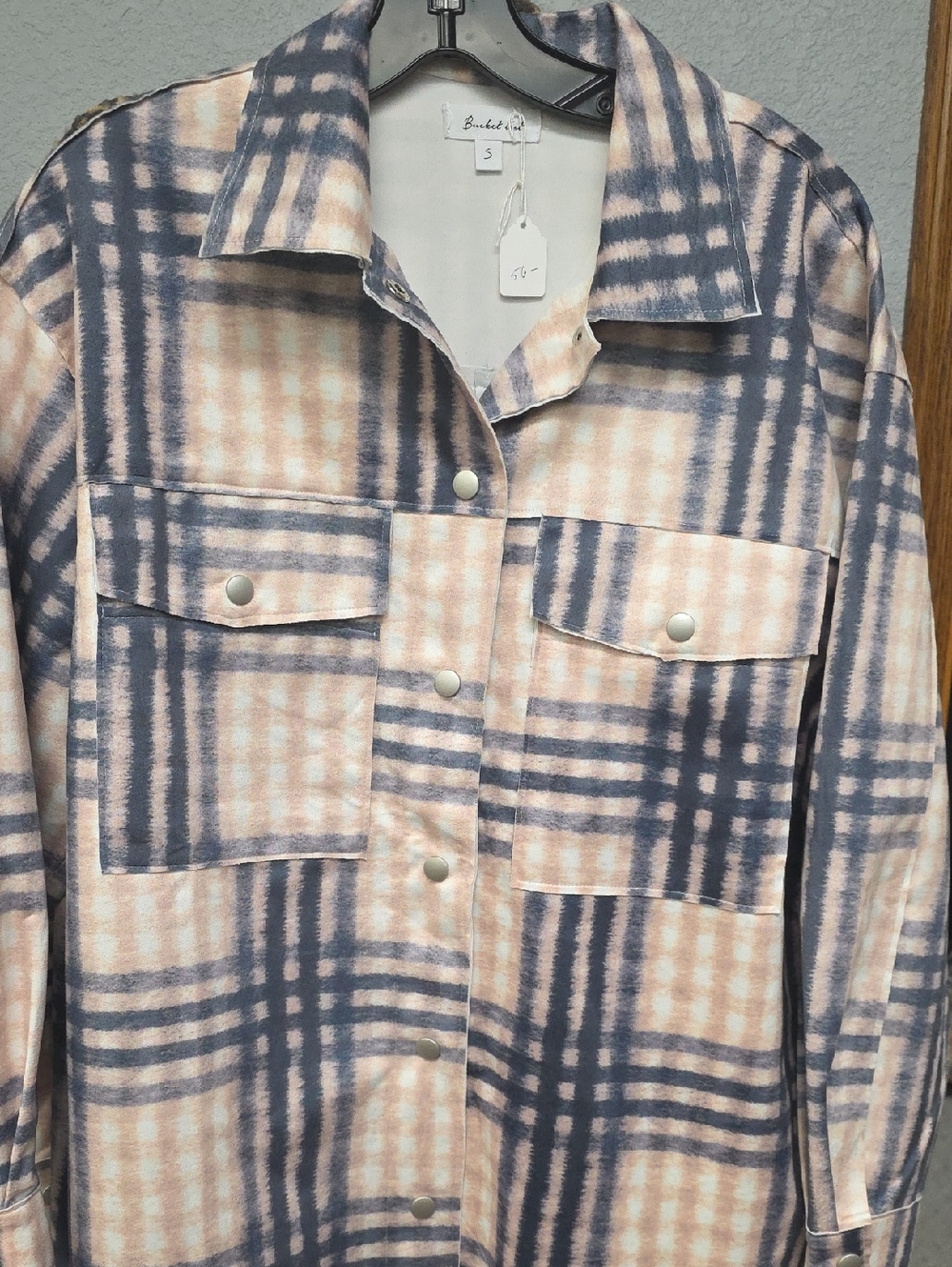 BUCKETLIST Blush and Navy Plaid Utility Jacket